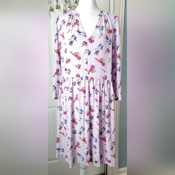 Maeve Dresses & Skirts - Maeve Anthropologie Juno Floral Print Mini Dress Women's M Lilac Flowy 3/4 Sleev